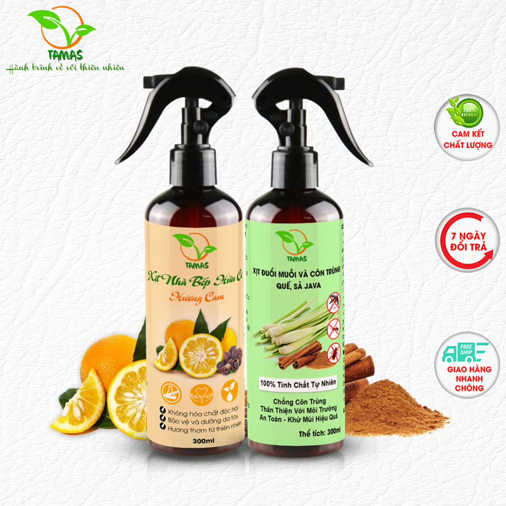 Bộ quà tặng TAMAS - Bộ quà tặng dùng trong gia đình gồm xịt phòng, xịt bếp hữu cơ 300ml khử mùi, làm sạch, kháng khuẩn hiệu quả.