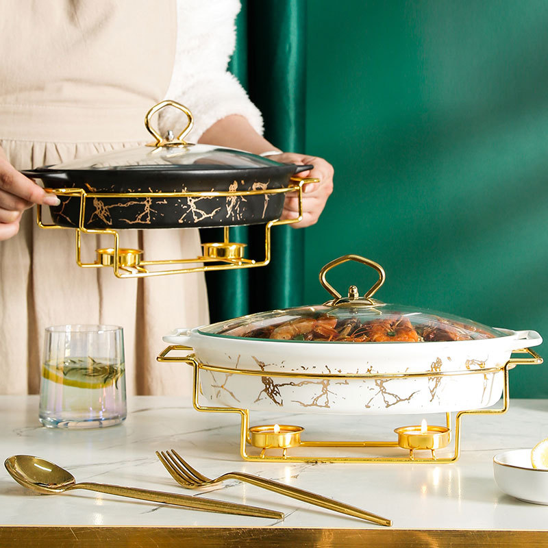 Gambar Nordic Oval Ceramic Soup Pot Household Hotel Restaurant Tableware Casserole Rack Candle Heating Fish Plate Binaural Dry Pot