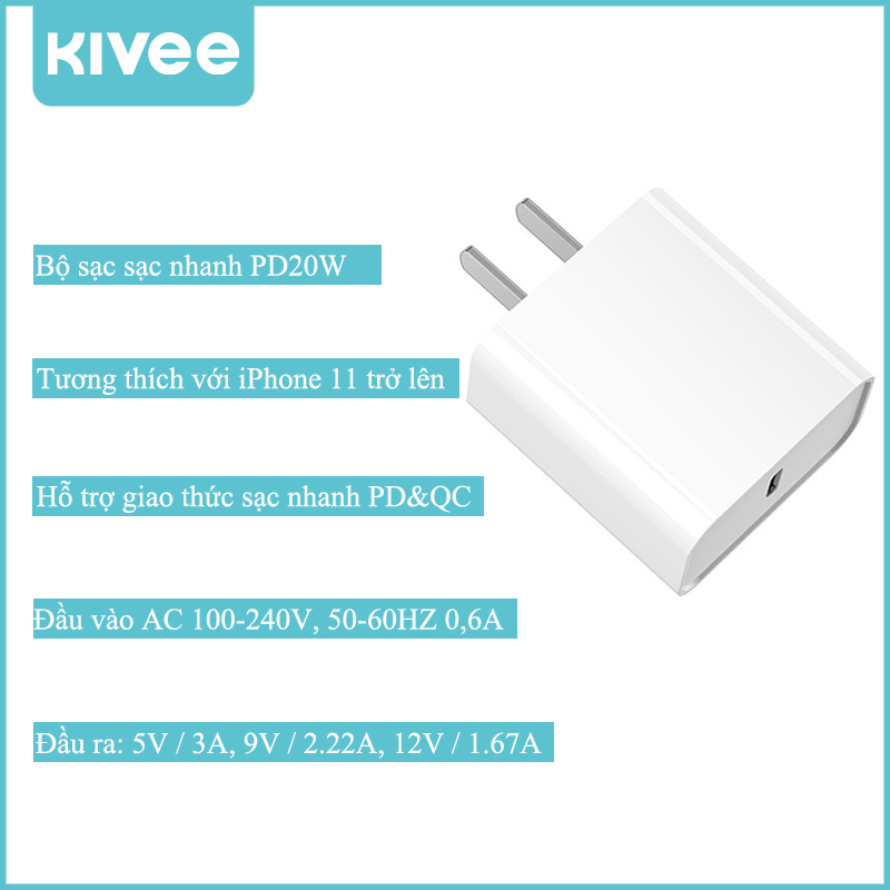 KIVEE nguyên bản PD20W Sạc Nhanh Bộ sạc nhanh Hỗ trợ Giao thức sạc nhanh PD&QC mini Bộ sạc di động Bộ Sạc USB Du Lịch