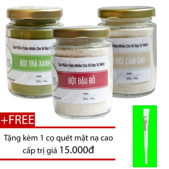 Combo Tinh Bột Trà Xanh+ Bột Đậu Đỏ + Bột Cám Gạo Nguyên Chất Bảo Nam 100g - Chăm Sóc Da +Tặng cọ quét