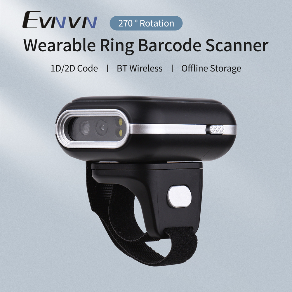 Evnvn máy quét mã vạch qr 1d 2d mini máy quét mã vạch vòng 1d 2d máy đọc mã vạch có dây usb không dây bt cầm tay có thể đeo xoay 270 °