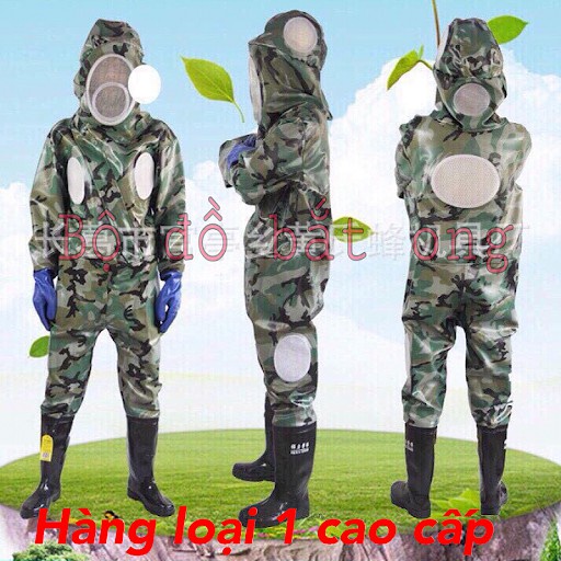 Bộ quần áo bắt ong rừng,ong bòvẽ,ong đất liền thân,quần ủng găng tay