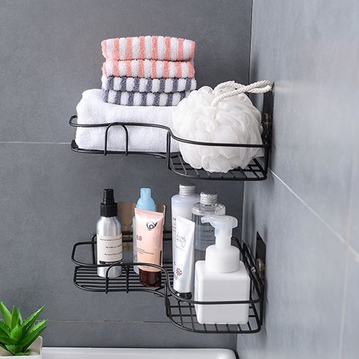 Kệ sắt nhà tắm sơn tỉnh điện treo dán góc tường tiện dụng - tặng kèm miếng dán
