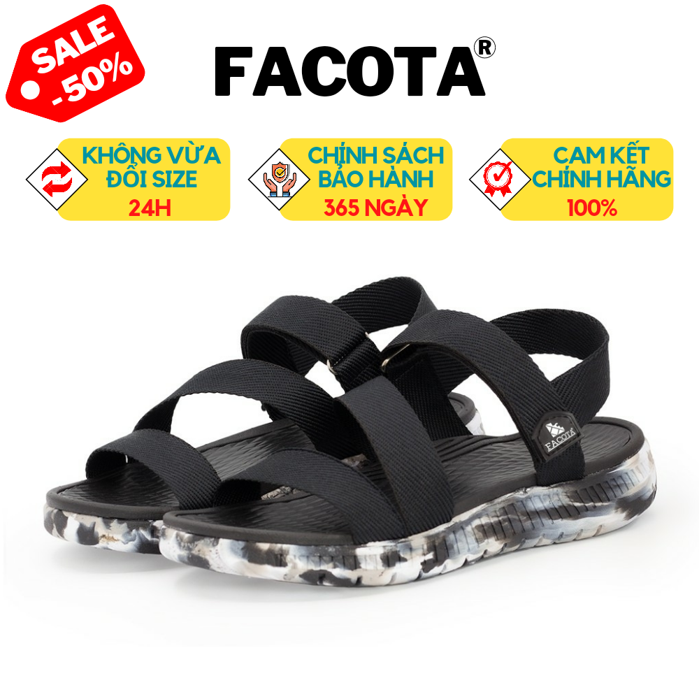 [FACOTA CHÍNH HÃNG] Giày Dép Sandals Facota Đen Đế Lính HA03 - Giày Dép Sandal Nam Nữ - Samdal Đi Học