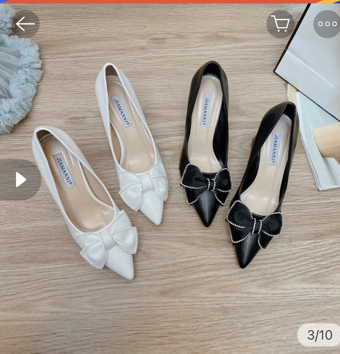 Giày cao gót nữ - dép / guốc cao gót nữ đế vuông 7 phân đính nơ kim cương