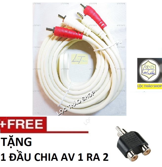 Cáp loa av 4 đầu bông sen dài 5m tặng 1 đầu chia av 1 ra 2