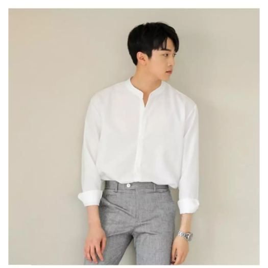 Áo Sơ Mi Nam Dài Tay Cổ Tàu Dáng Ôm Body Hàn Quốc Vải Mịn Mát Ao so mi nam dai tay Cổ Trụ Không Nhăn