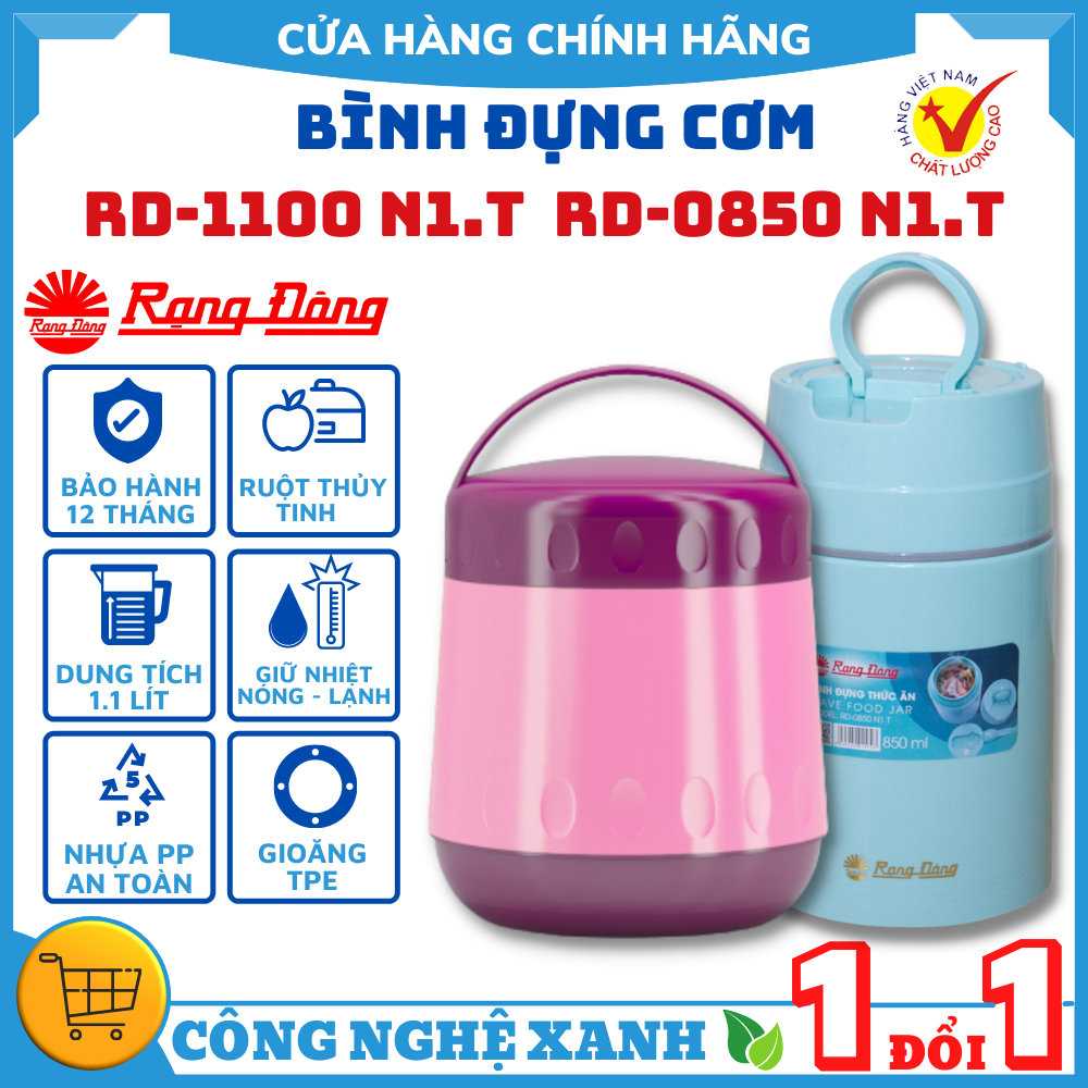 Bình đựng thức ăn, giữ nhiệt,ủ cháo - hộp đựng thức ăn giữ nhiệt 850ml ,giữ nóng thức ăn siêu tiện lợi rạng đông