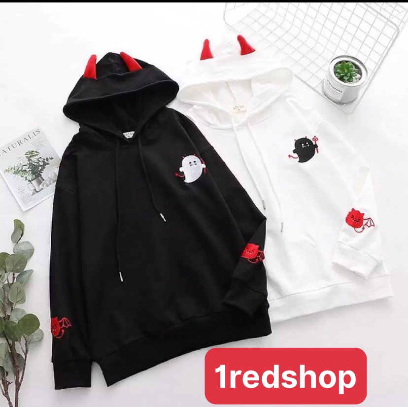 [HCM]ÁO KHOÁC HOODIE CON QUỶ CÓ SỪNG CUTE SWEATER UNISEX NAM NỮ PHỐI NÓN VẢI CAO CẤP KHÔNG XÙ LÔNG TRẺ TRUNG NĂNG ĐỘNG CỰC CHẤT