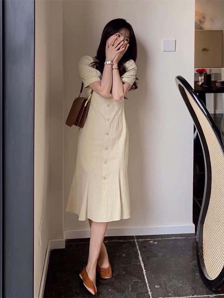 🌿 váy tay bồng đuôi cá cúc ngọc🌿