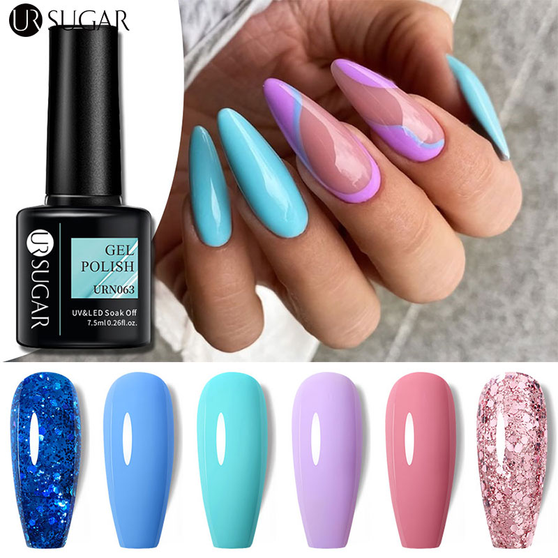 Ur sơn gel sugar 6 cái/bộ màu hồng xanh dương bộ gel móng tay nghệ thuật bán ngâm vĩnh viễn mùa hè thu
