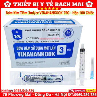 Bơm Tiêm 3ml VINAHANKOOK Dùng 1 Lần - Hộp 100 Chiếc