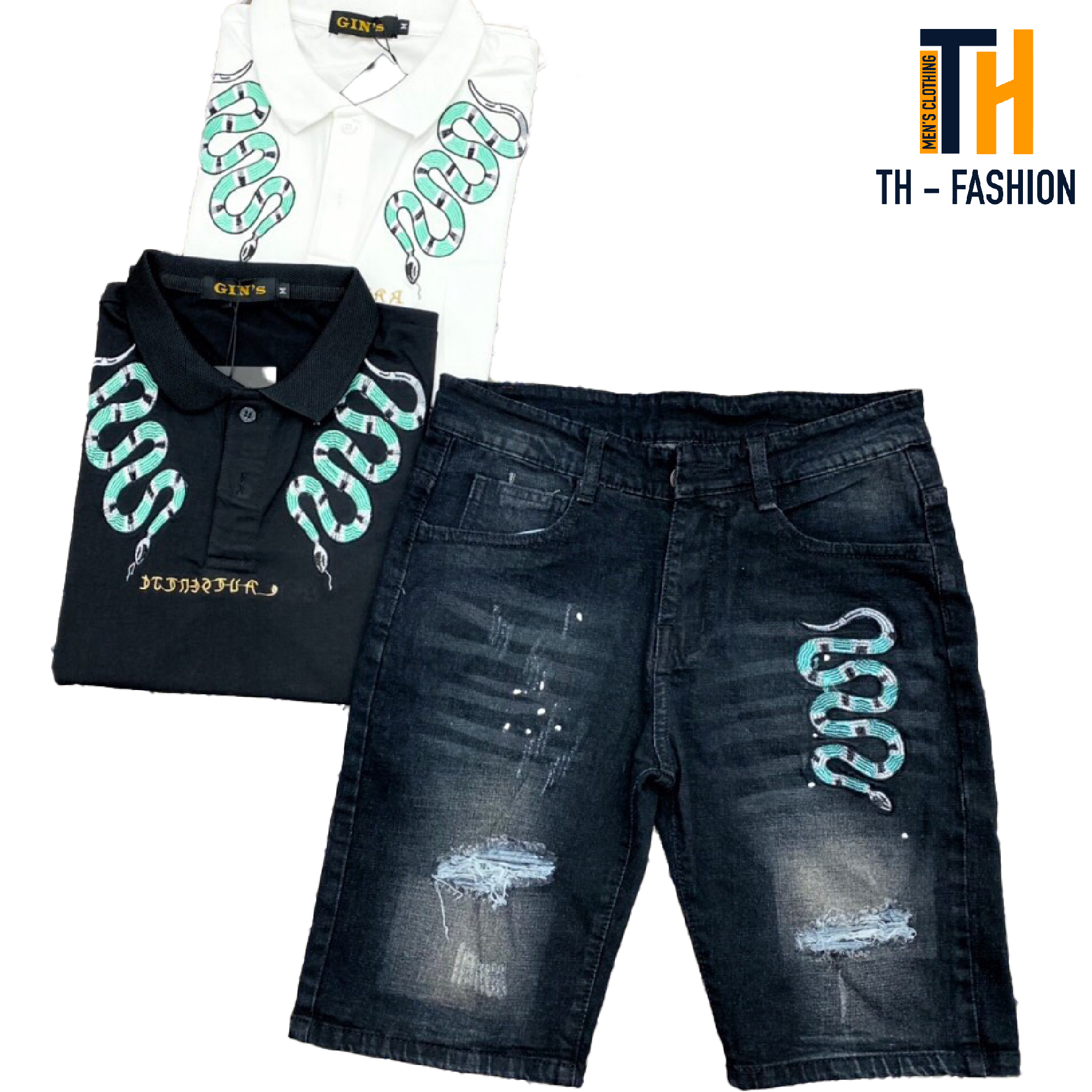 Quần short jean nam phối Logo hình rắn, quần bò jean nam ngắn thời trang cao cấp hàng Shop TH-FASHION - G
