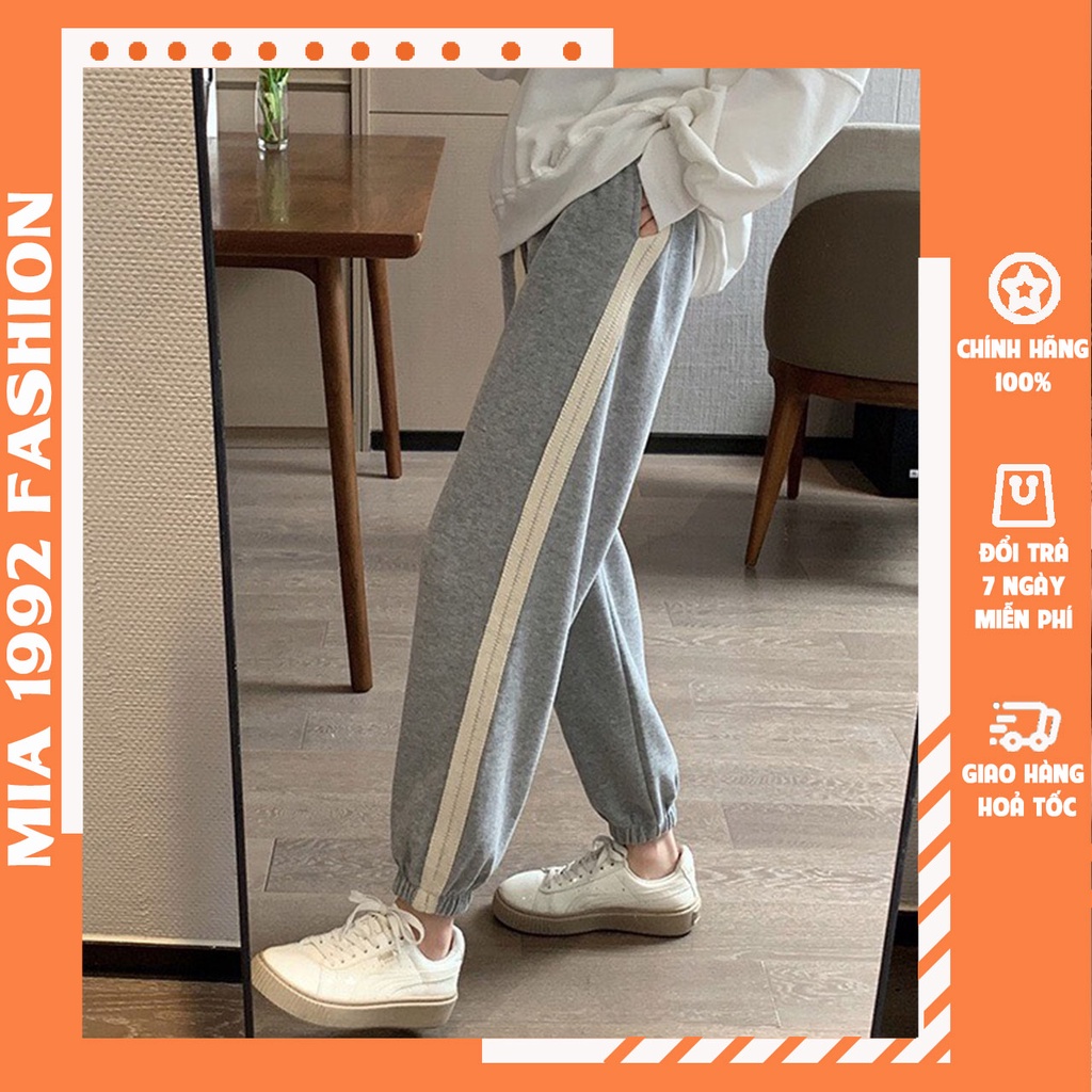 Jogger nữ MIA 1992 cao cấp - quần jogger nữ chất liệu nỉ dày 2 viền sọc hàng Quảng Châu