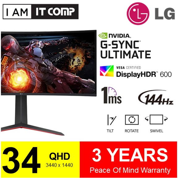 LG 34In 34GP950G / 34GP950G-B UltraGear QHD Nano IPS 1ms 144Hz HDR 600 NVIDIA G-SYNC ULTIMATE Monito