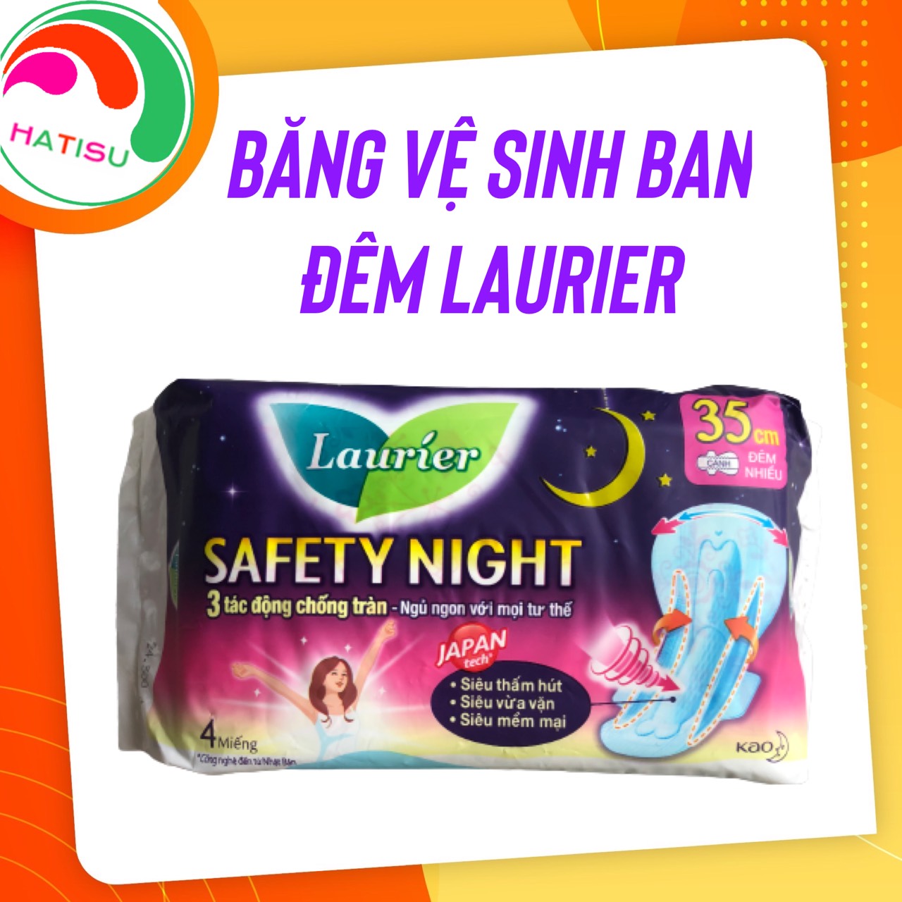 Combo 5 gói băng vệ sinh laurier ban đêm 4 miếng hatisu