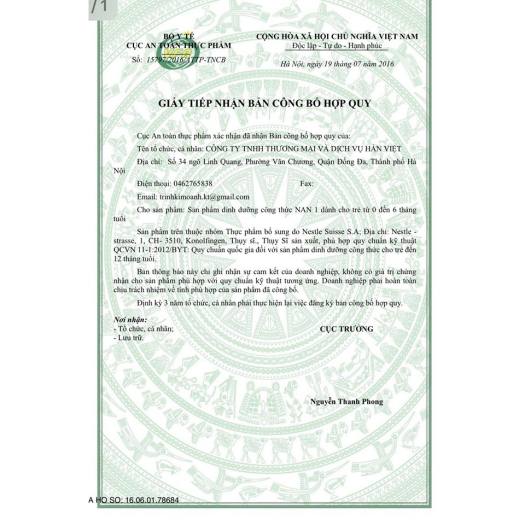 Sữa bột Nan Nga Optipro số 1 800g