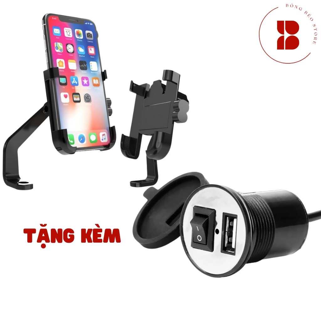 [HCM] Combo Kẹp Điện Thoại Gắn Xe Máy C2 Kèm Sạc Gắn Xe Máy Yuemal
