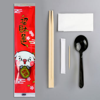 Thùng 500 bộ dùng 1 lần 4 món đũa muỗng tăm khăn mẫu xinh xắn