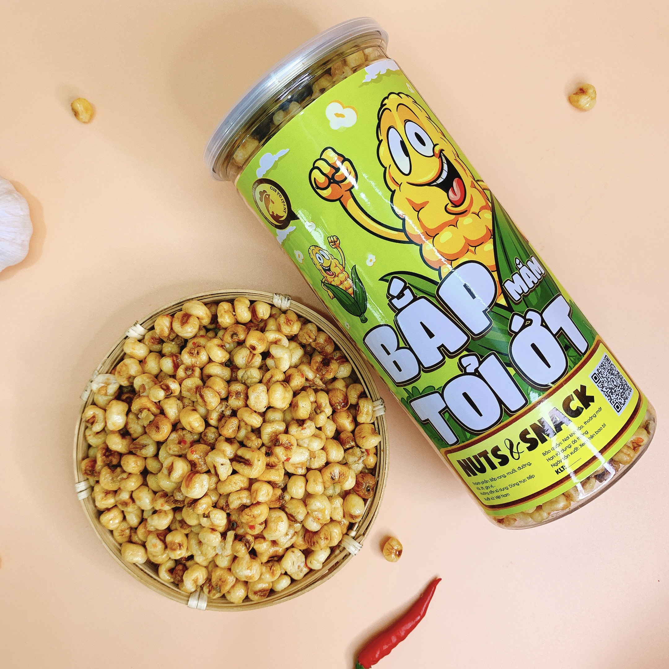 Bắp mắm tỏi ớt túi zip 500g - ăn vặt gàbeo
