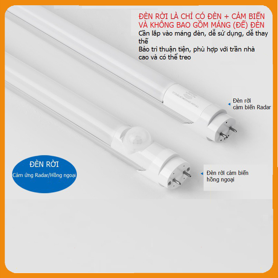 Bóng Đèn Tuýp Led T8 Tích Hợp Cảm Ứng Chuyển Động Rada, Hồng Ngoại - Bóng Tuýp 1m2