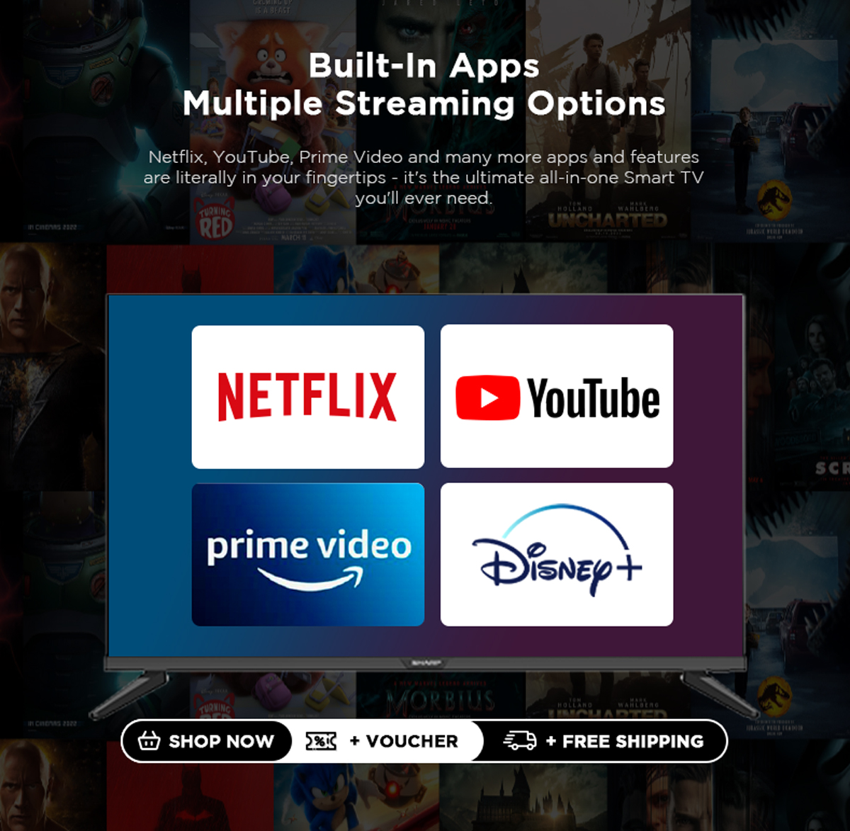 SHARP 50" 55" 4K UHD Smart TV 4T-C50GJ4000X | 4T-C55GJ4000X | Netflix, Youtube, Prime Video, Disney+  & Browser | 3 Years Warranty| Online Model · v15