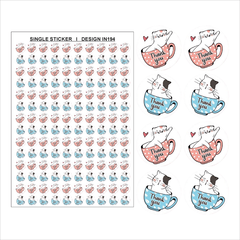 Combo set 520 tem nhãn dán sticker In194 cao cấp chất liệu decal giấy đế xanh - Khổ a3 - Thank You 02