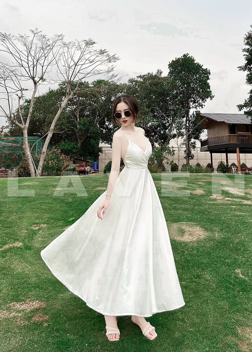 [Her clothing] Đầm nữ maxi trắng đi biển phong cách hiện đại quyến rũ vải may cao cấp hàng loại 1