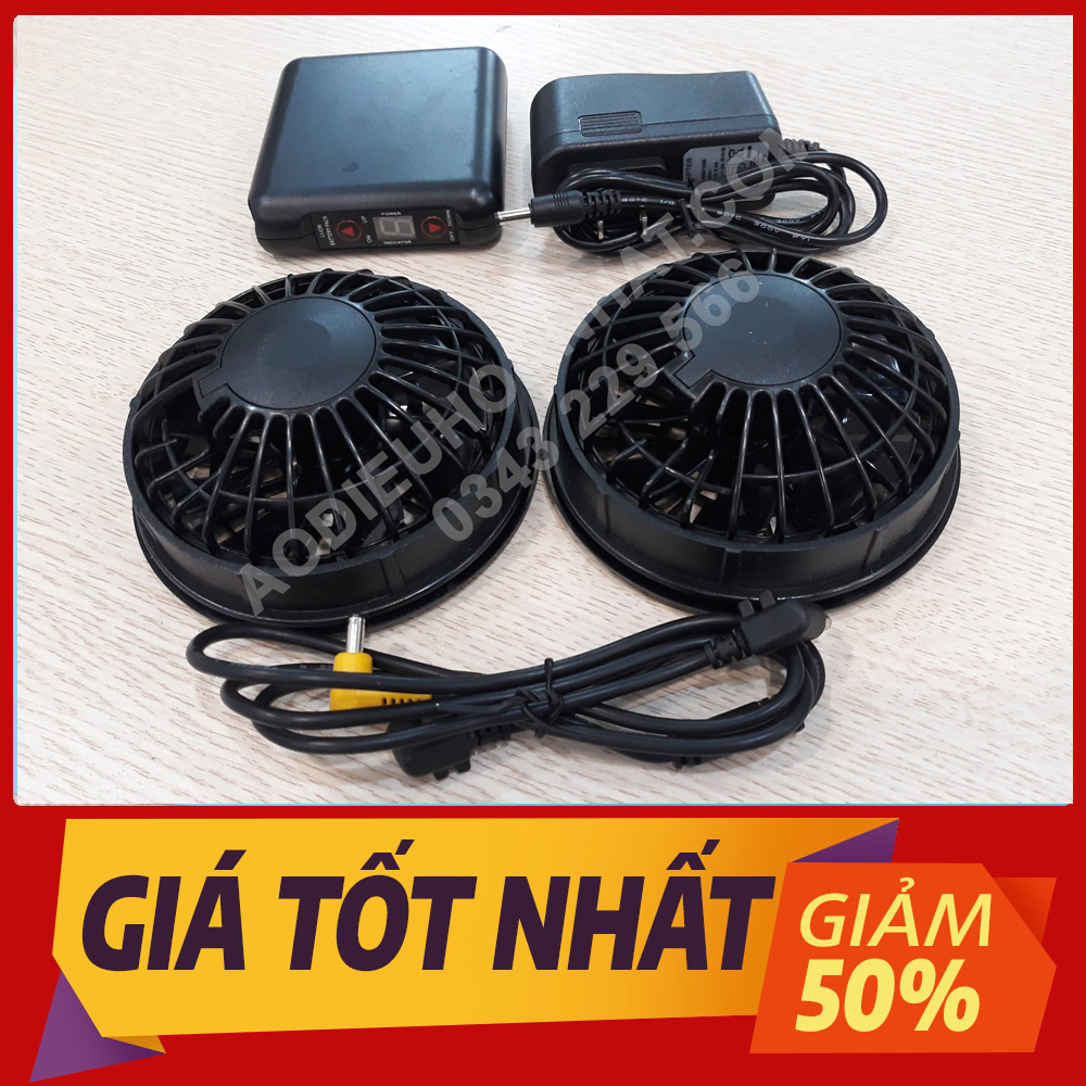 Bộ Phụ Kiện Gắn Áo Điều Hòa Nhật Bản Cao Cấp ( Gồm 2 Quạt Điều Hòa Mini, Pin, Sạc, Dây Cáp Kết Nối) Bảo Hành 12 Tháng