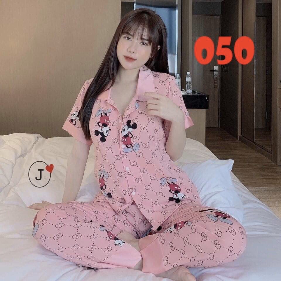 Bộ ngủ - đồ ngủ pijama cổ sen tay cộc lụa thái loại 1