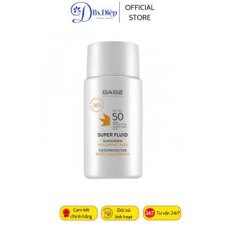 CHỈ 10-12.10 - TẶNG KÈM QUÀ 50K SL CÓ HẠN + CHỌN VOUCHER STORE -10% ĐH 400K + VOUCHER SÀN KHI THANH TOÁN](Bsdiep khuyên dùng) Kem chống nắng BABE Super Fluid Sunscreen Da khô SPF50 (50ml