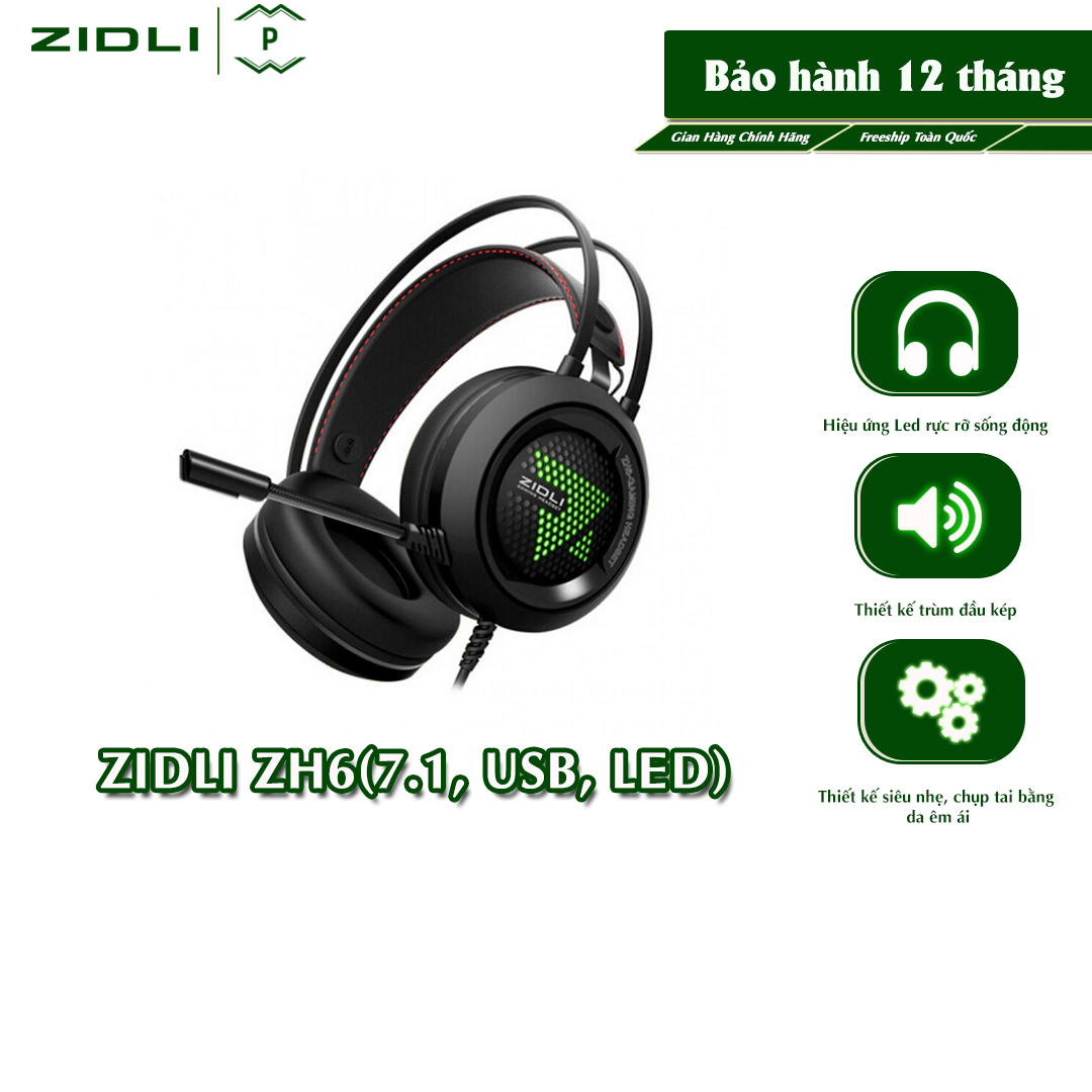 Tai nghe Gaming ZIDLI ZH6(7.1, USB, LED), bảo hành 12 tháng - Hàng chính hãng