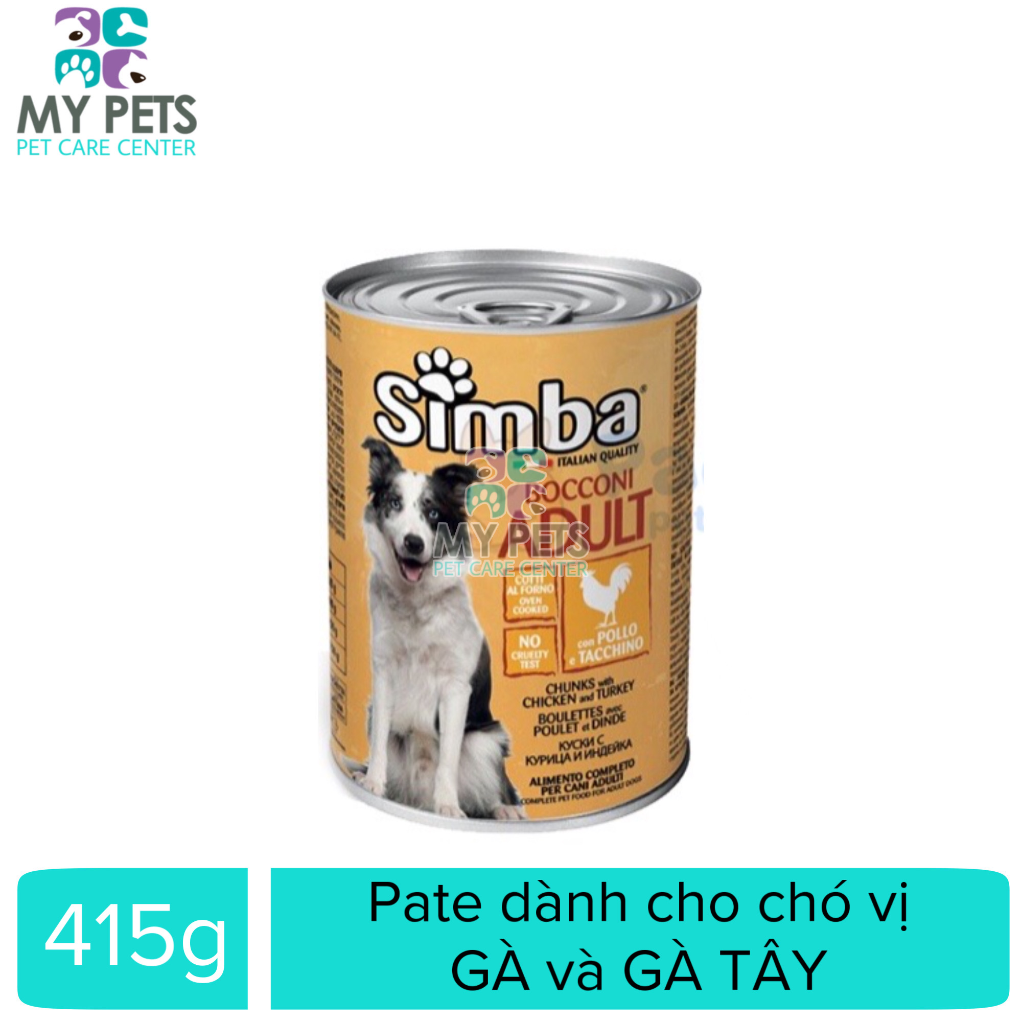 Thức ăn pate simba nhập khẩu ý hương vị thịt gà tây dành cho chó - lon 415g
