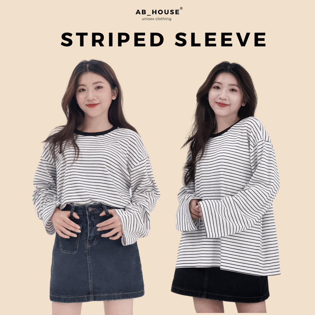 Áo thun tay dài sọc ngang triped sleeve ullzang