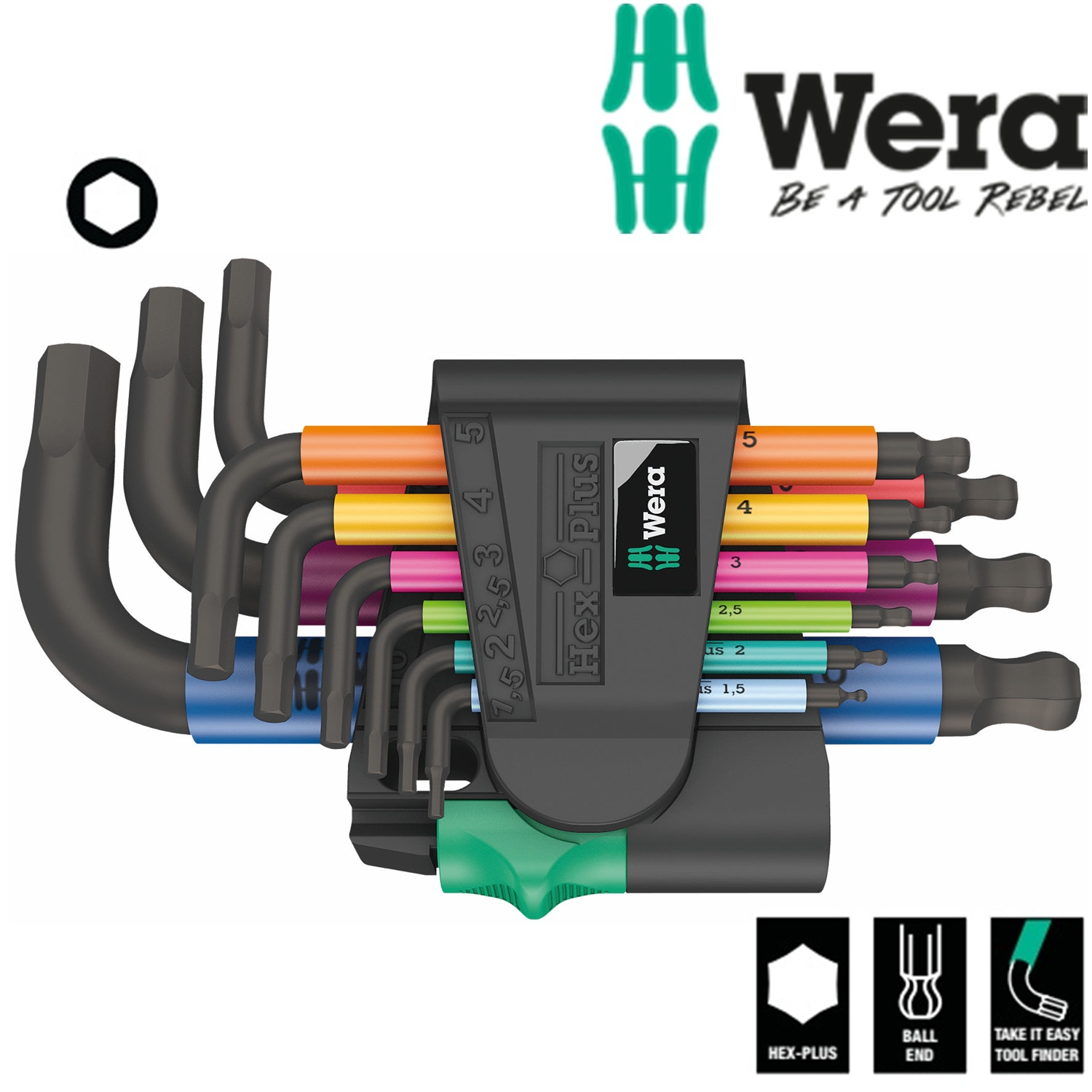 Bộ khóa lục giác ngắn Wera 05133164001 nhiều màu sắc 950/9 Hex-Plus Multicolour 2 hệ mét