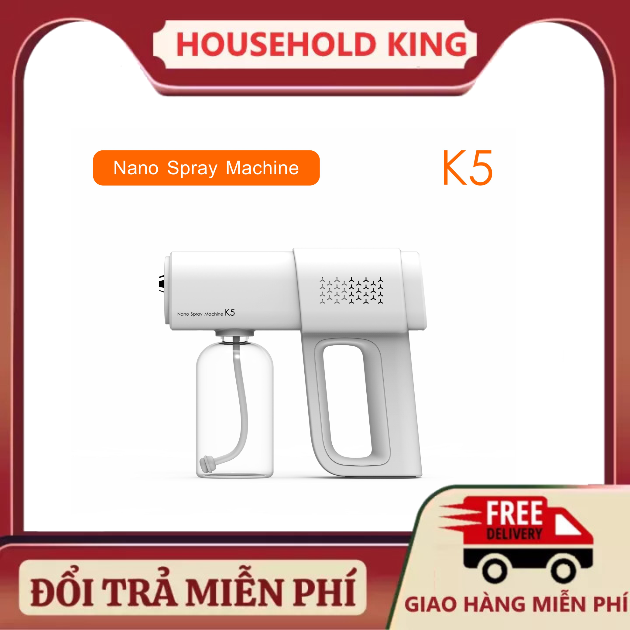 Súng xịt khử khuẩn cầm tay nano k5 , tích hợp 6 đèn uv diệt 99% vi khuẩn máy phun khử khuẩn xịt diệt virus chống vi khuẩn