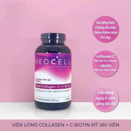 Viên uống đẹp da chống lão hóa Super Collagen Neocell +C 6000 Mg type 1 ...