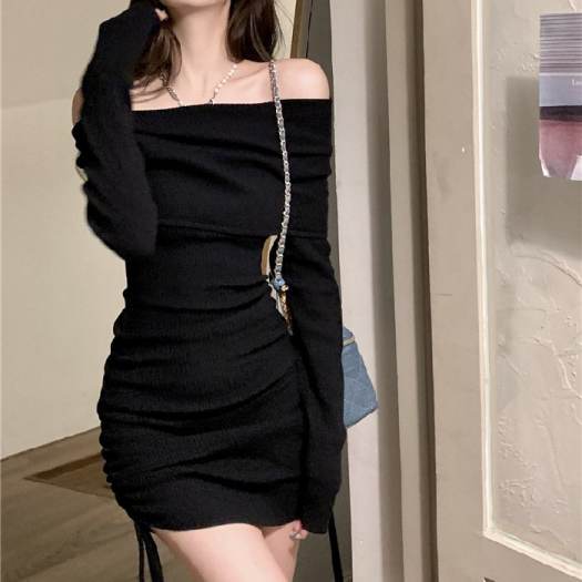 Váy len kiểu tay nơ, cổ polo,đầm ôm body khoe dáng xinh với hai màu xám -  đen siêu xinh cho mùa thu đông Mocshop | Shopee Việt Nam
