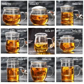 Ly cốc thủy tinh có lọc trà và nắp đậy
