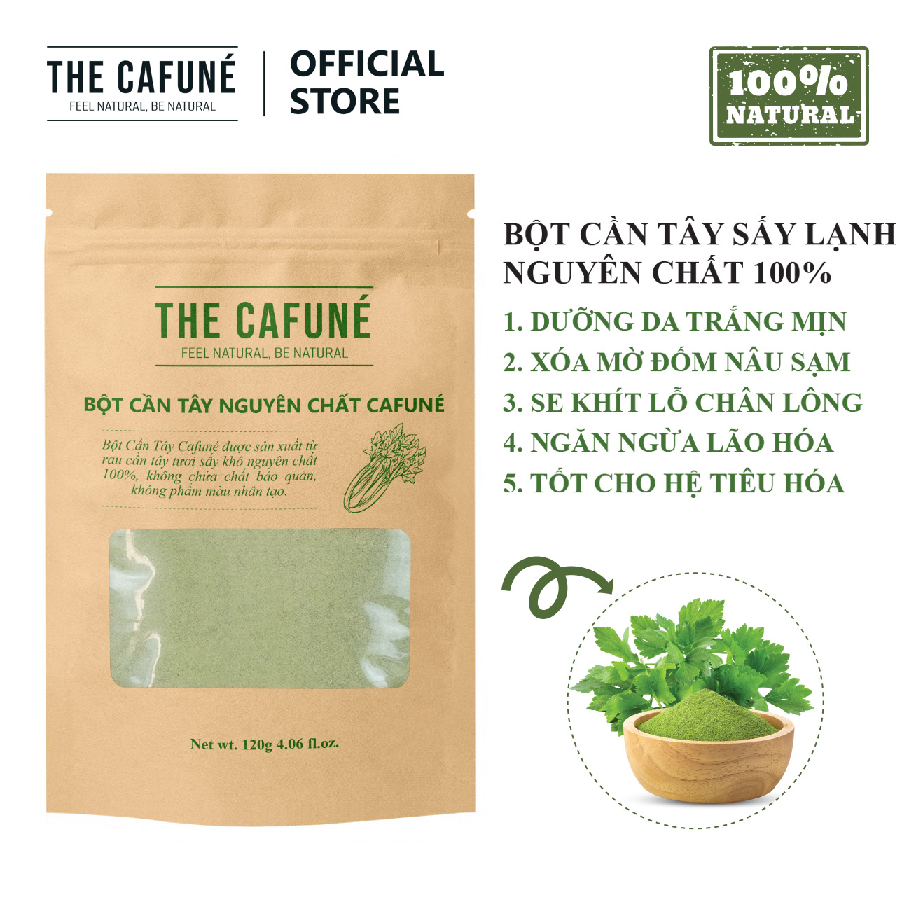 Bột cần tây sấy lạnh Cafuné - hữu cơ nguyên chất 100%
