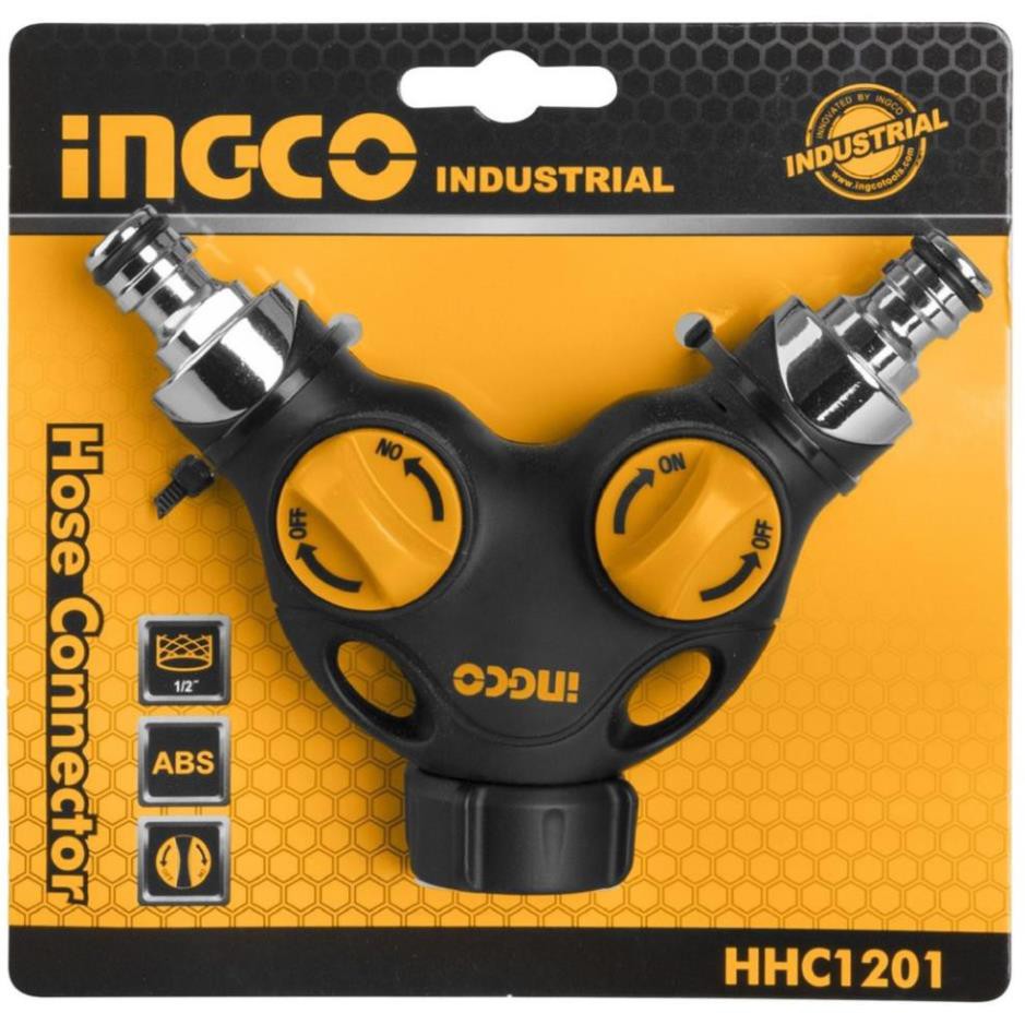 Ingco đầu nối ống nước chia 2 ngã có van đóng mở fi21 abs hhc1201