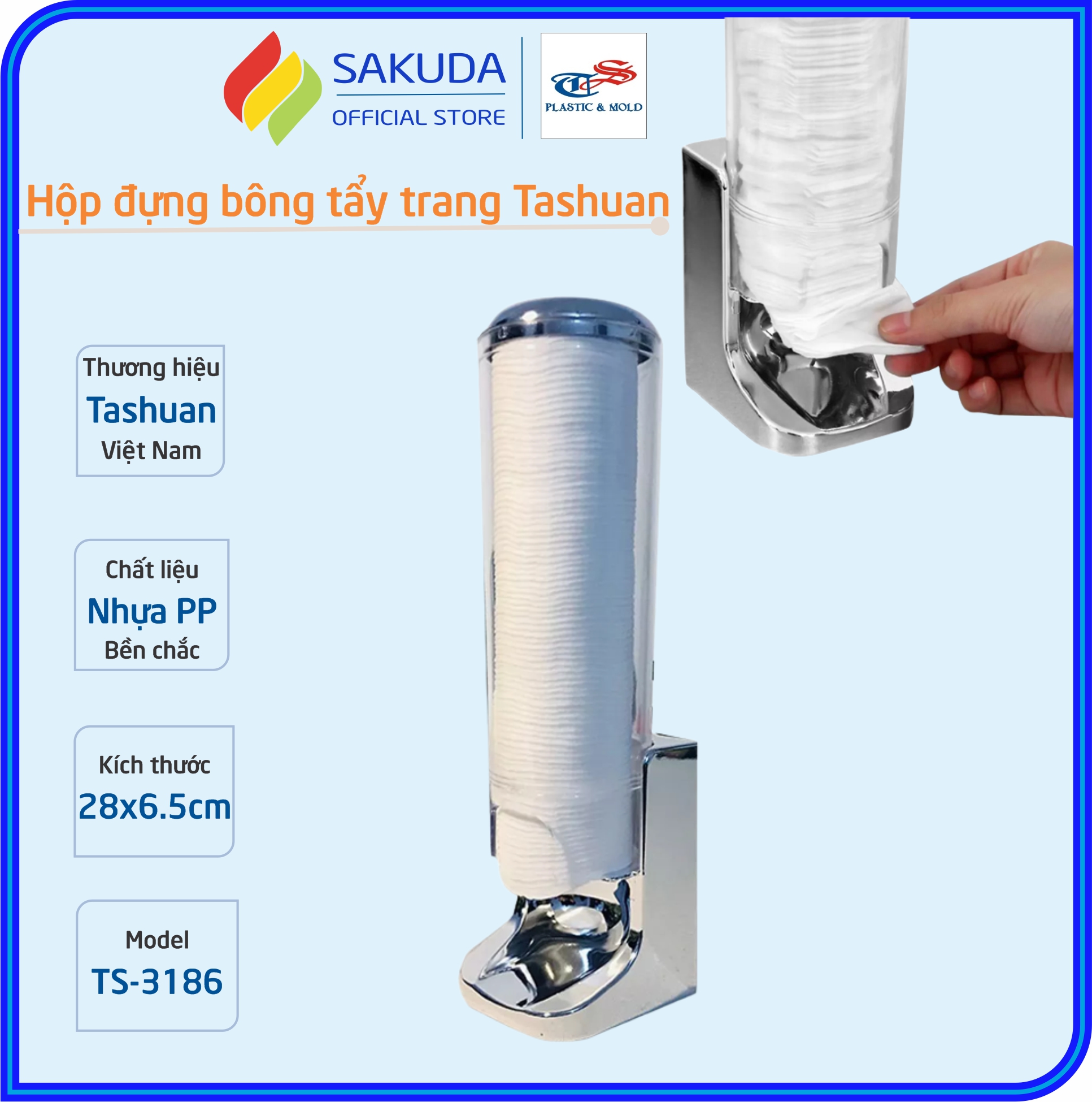 Hộp Đựng Bông Tẩy Trang Tashuan TS-3186, Chất Liệu Nhựa PP Cao Cấp, Bền Chắn, Tiện Lợi Khi Sử Dụng Và Bảo Vệ Bông Tẩy Trang Khỏi Bụi Bẩn