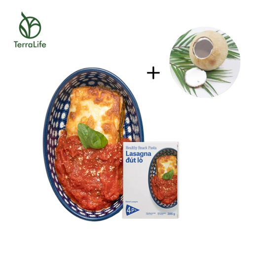 Combo Mì Ý Lasagna đút lò đông lạnh Pizza 4P'skèm nước dừa xiêm