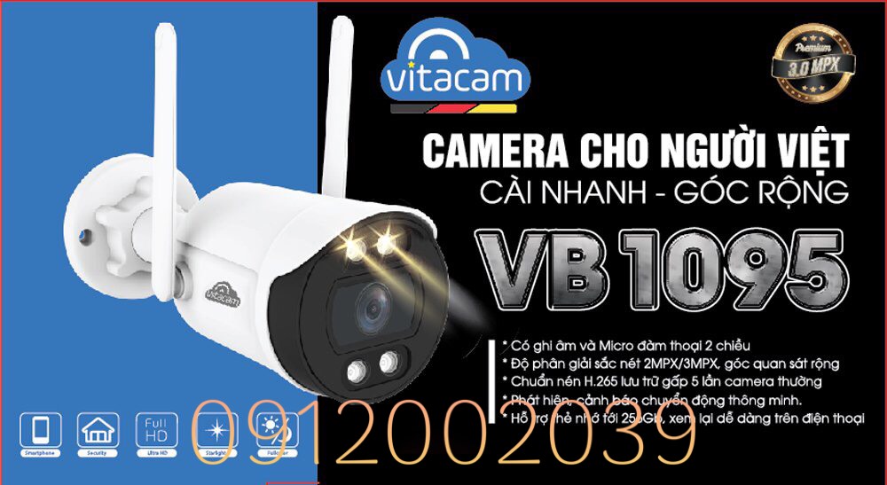 Camera ngoài trời vitacam vb1095 - 2mpx , vb1095 3mpx full color 10 led. - vb 1090