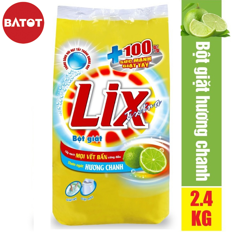 Bột giặt lix extra hương chanh 2.4kg tẩy sạch vết bẩn cực mạnh