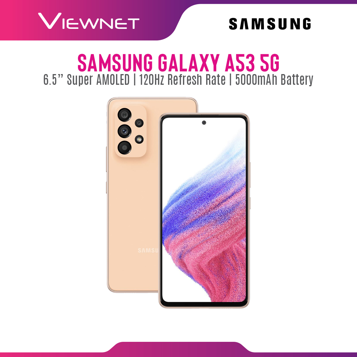 Samsung Galaxy A53  ( Peach )  5G Smartphone with 6.5" Super AMOLED Display, 120Hz Refresh Rate, Android 12, MicroSD Slot Up to 1TB, 5000 mAh Battery 