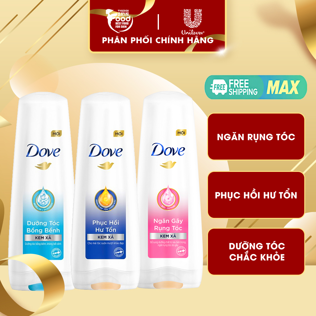 Kem xả dove phục hồi tóc, ngăn gãy rụng và dưỡng tóc bồng bềnh 320g