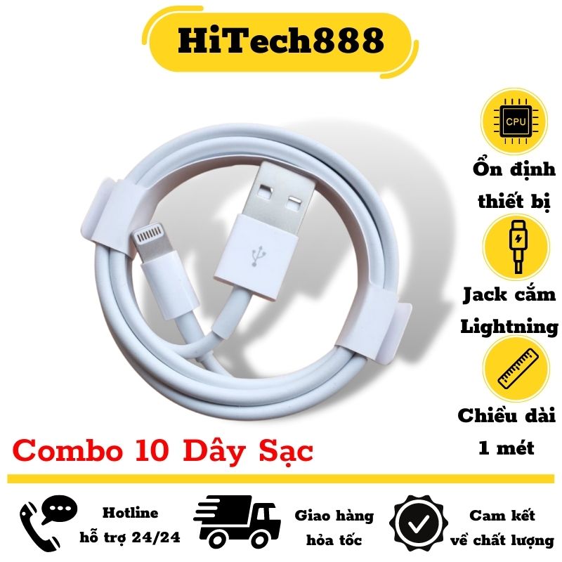 Dây sạc iPhone, Cáp sạc iPhone loại 1 giúp sạc nhanh và ổn định dòng điện - combo 10 dây