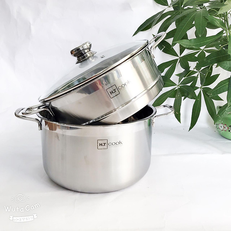 Bộ nồi xửng inox 1 đáy nắp kiếng 28cm ht cook nồi xửng hấp inox cook 28cm bộ nồi xửng hấp inox 1 đáy nắp kính ht cook 28cm bộ nồi xửng hấp inox 430 ht cook 1 đáy từ nắp kính 28cm