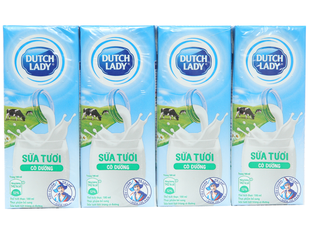 Lốc 4 hộp sữa tươi tiệt trùng cô gai hà lan 180ml